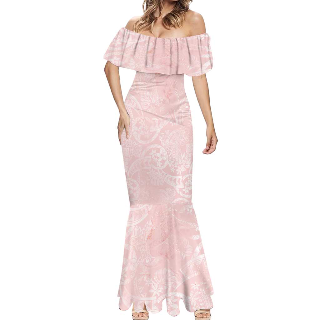 Polynesian Tiare Monstera Soft Pink Mermaid Dress Liquid Style - Polynesian Pride