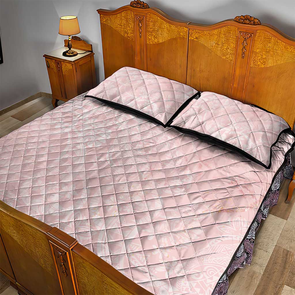 Polynesian Tiare Monstera Soft Pink Quilt Bed Set Liquid Style - Polynesian Pride
