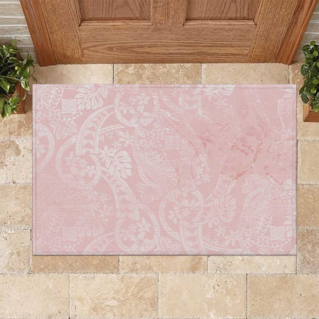 Polynesian Tiare Monstera Soft Pink Rubber Doormat Liquid Style LT01 Pink - Polynesian Pride