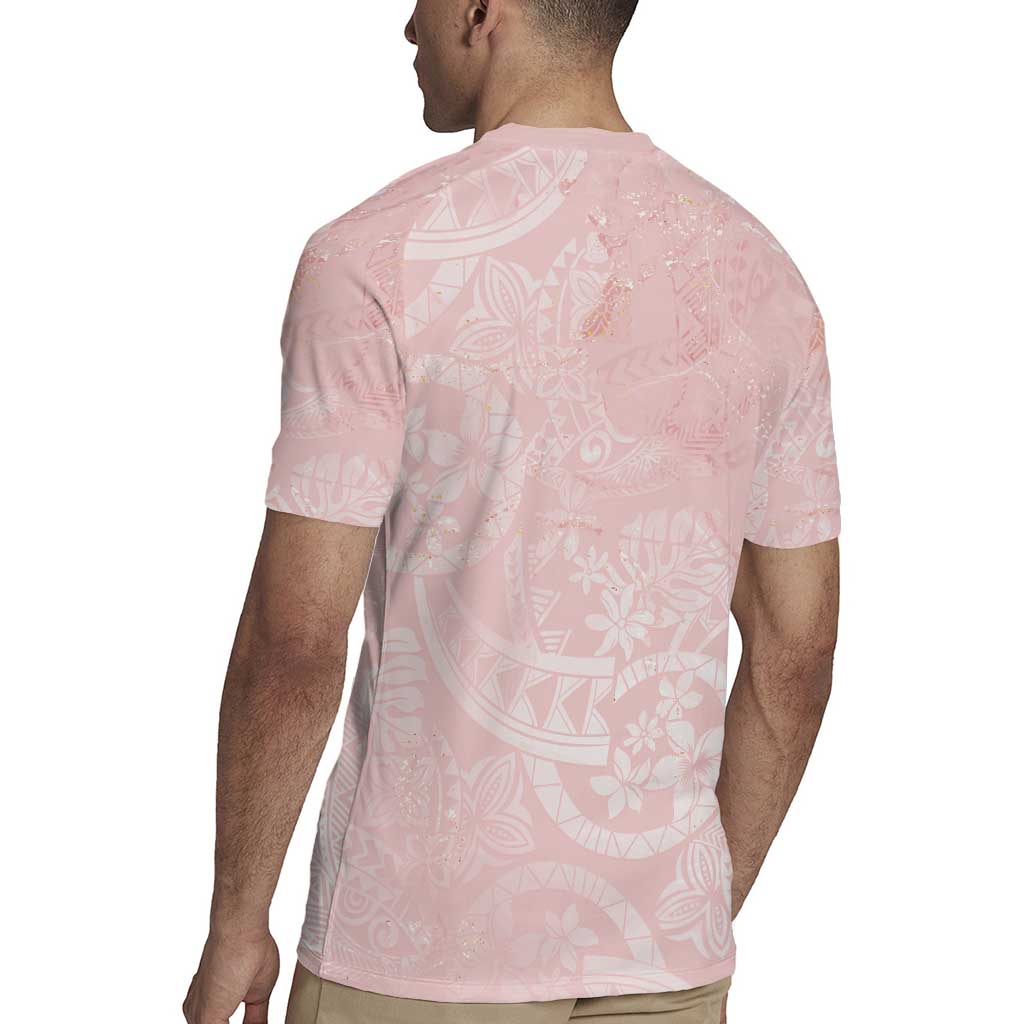 Polynesian Tiare Monstera Soft Pink Rugby Jersey Liquid Style - Polynesian Pride