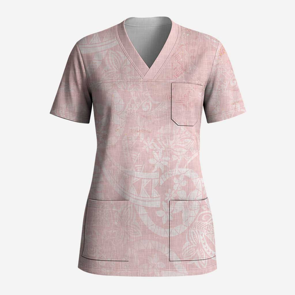 Polynesian Tiare Monstera Soft Pink Scrub Top Liquid Style LT01 Adult Pink - Polynesian Pride