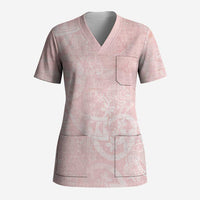 Polynesian Tiare Monstera Soft Pink Scrub Top Liquid Style LT01 Adult Pink - Polynesian Pride