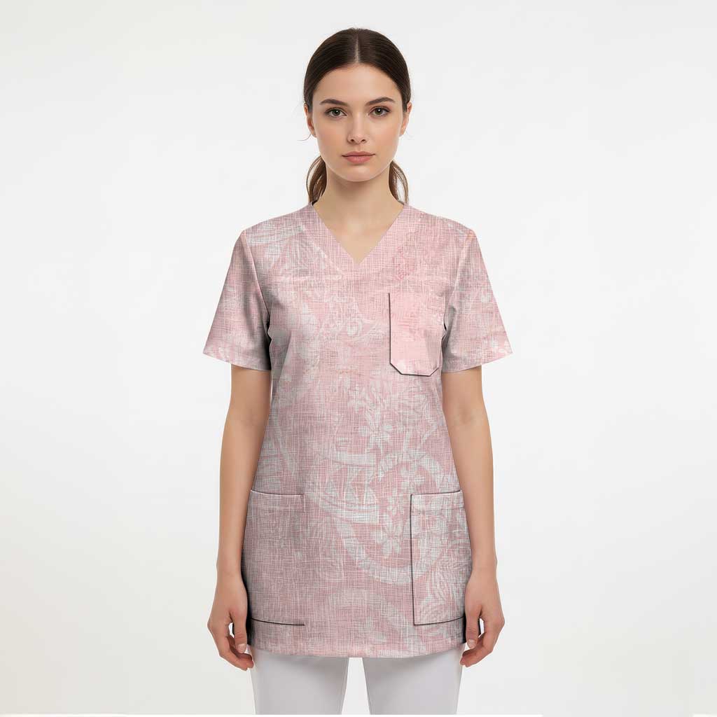 Polynesian Tiare Monstera Soft Pink Scrub Top Liquid Style LT01 - Polynesian Pride