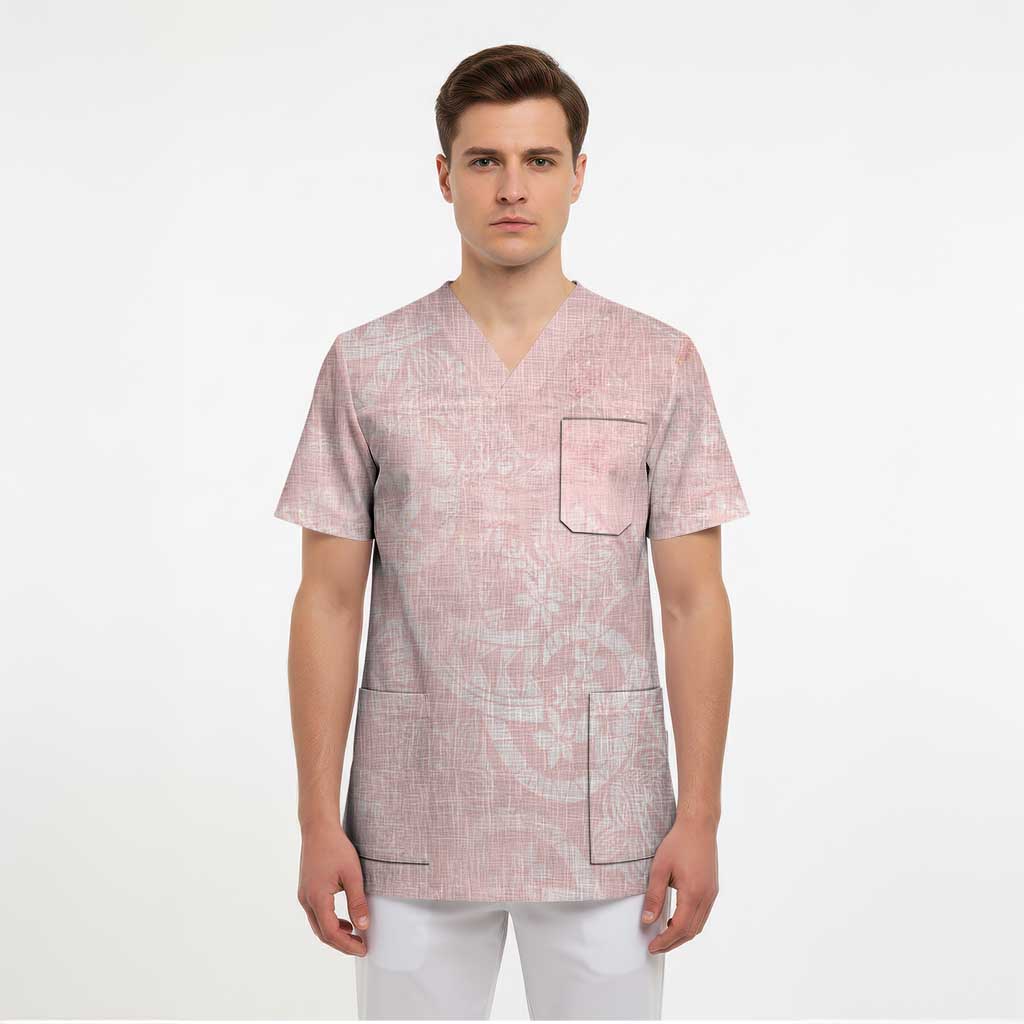 Polynesian Tiare Monstera Soft Pink Scrub Top Liquid Style LT01 - Polynesian Pride