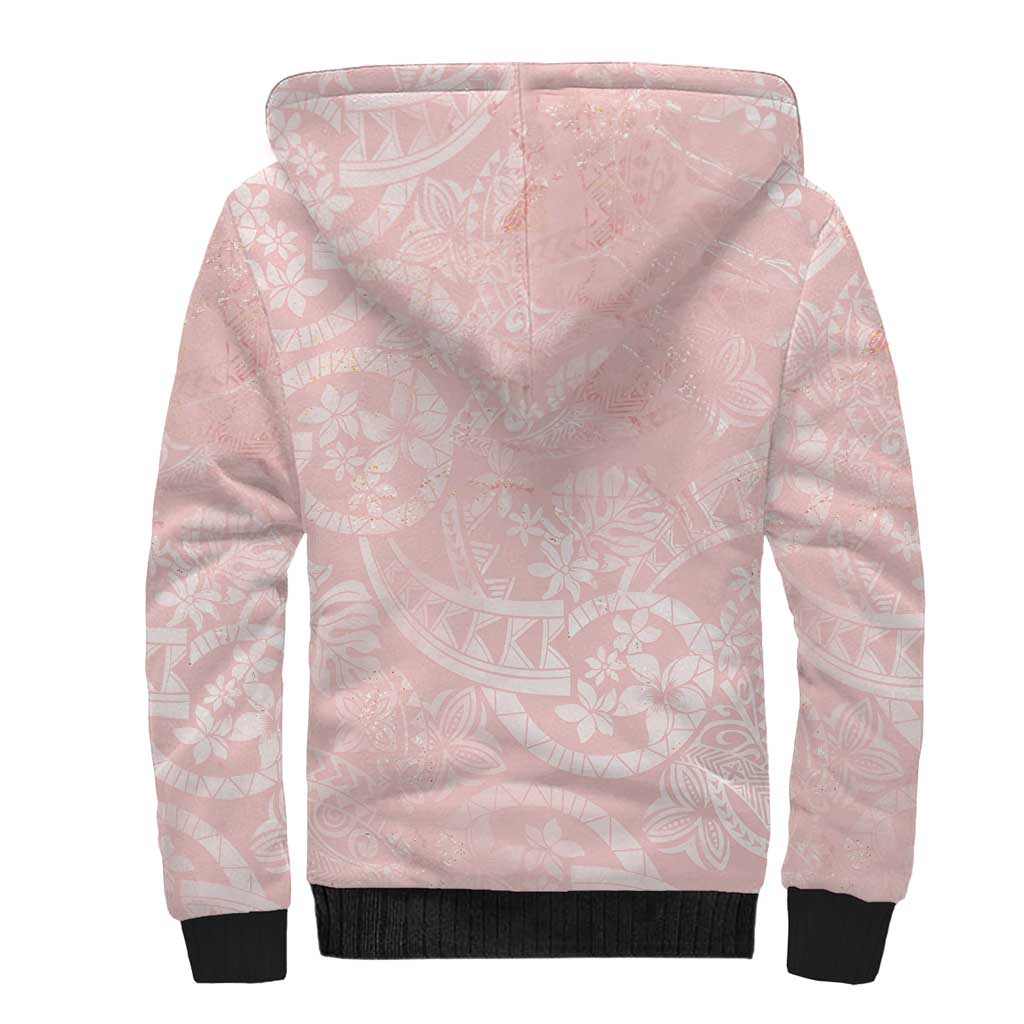 Polynesian Tiare Monstera Soft Pink Sherpa Hoodie Liquid Style - Polynesian Pride