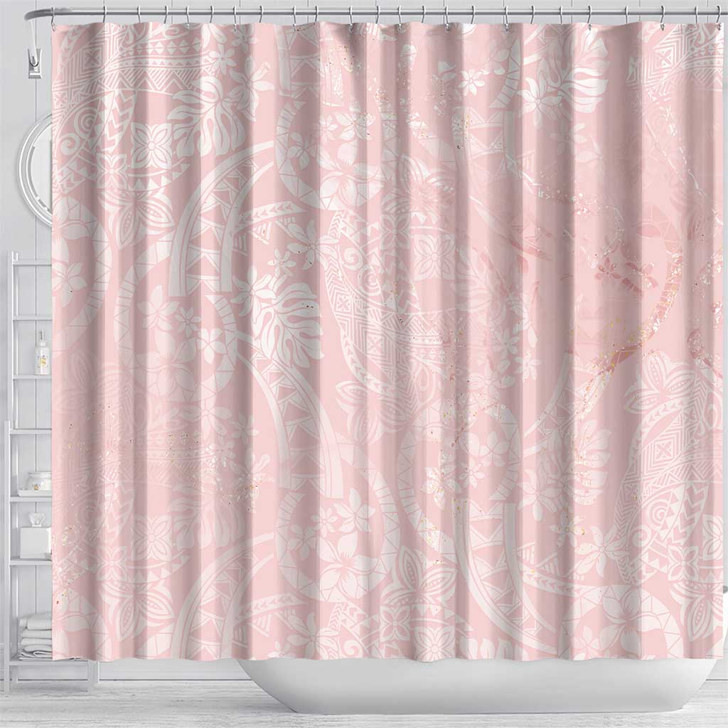 Polynesian Tiare Monstera Soft Pink Shower Curtain Liquid Style - Polynesian Pride