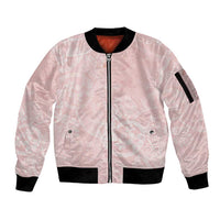 Polynesian Tiare Monstera Soft Pink Sleeve Zip Bomber Jacket Liquid Style - Polynesian Pride