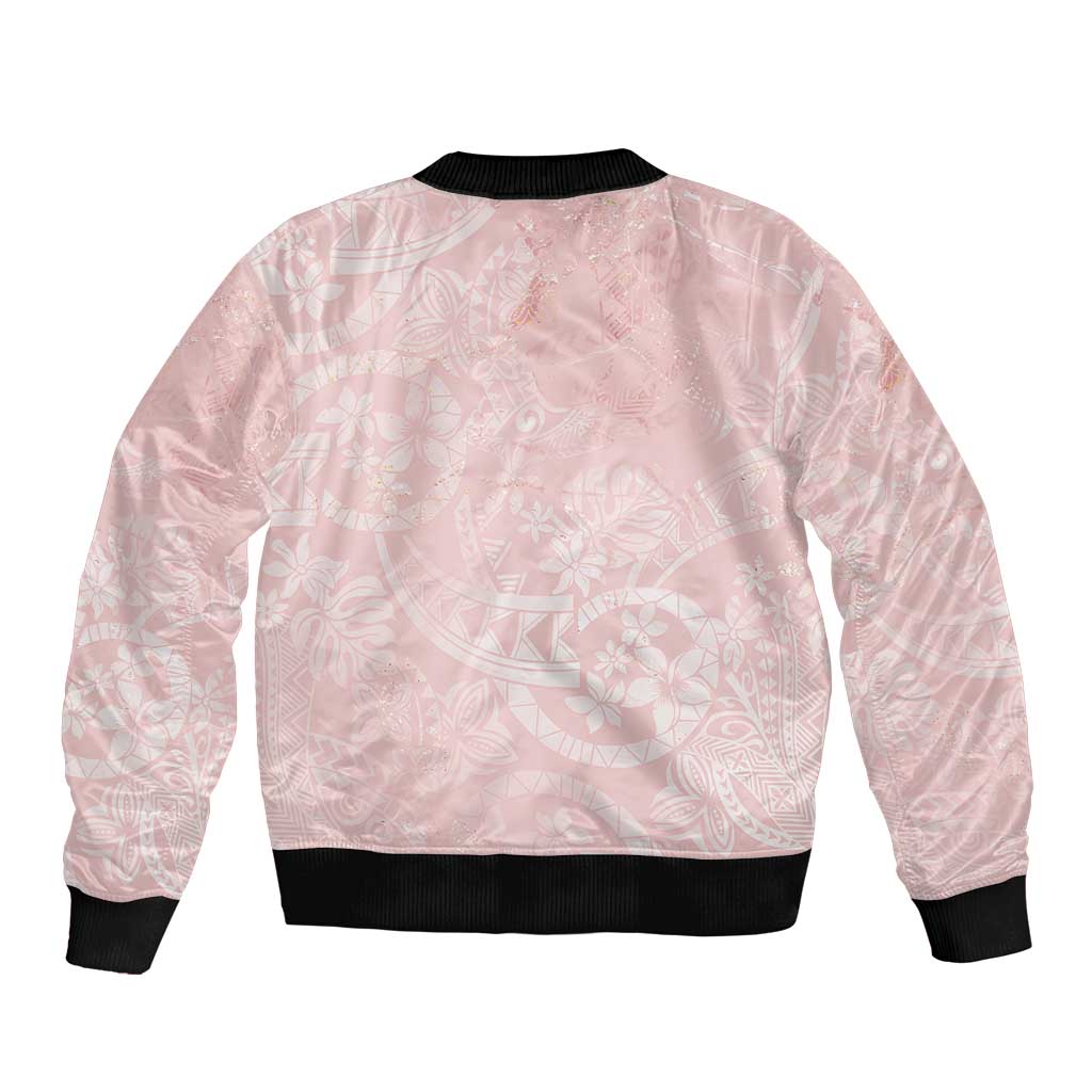 Polynesian Tiare Monstera Soft Pink Sleeve Zip Bomber Jacket Liquid Style - Polynesian Pride