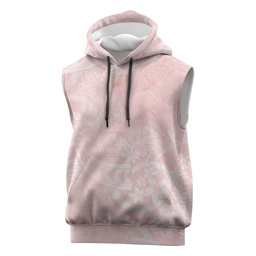 Polynesian Tiare Monstera Soft Pink Sleeveless Hoodie Liquid Style LT01 Pink - Polynesian Pride
