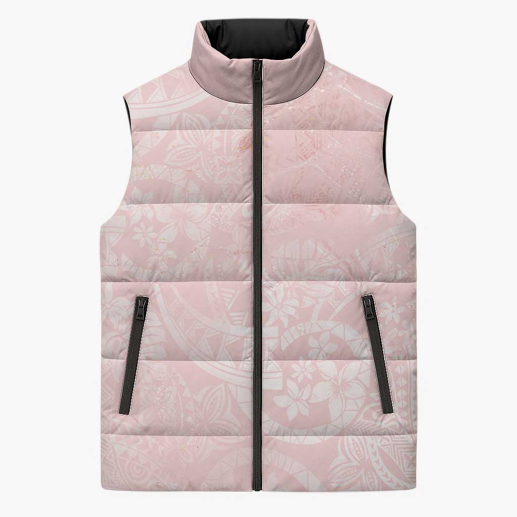 Polynesian Tiare Monstera Soft Pink Sleeveless Puffer Jacket Liquid Style LT01 Unisex Pink - Polynesian Pride