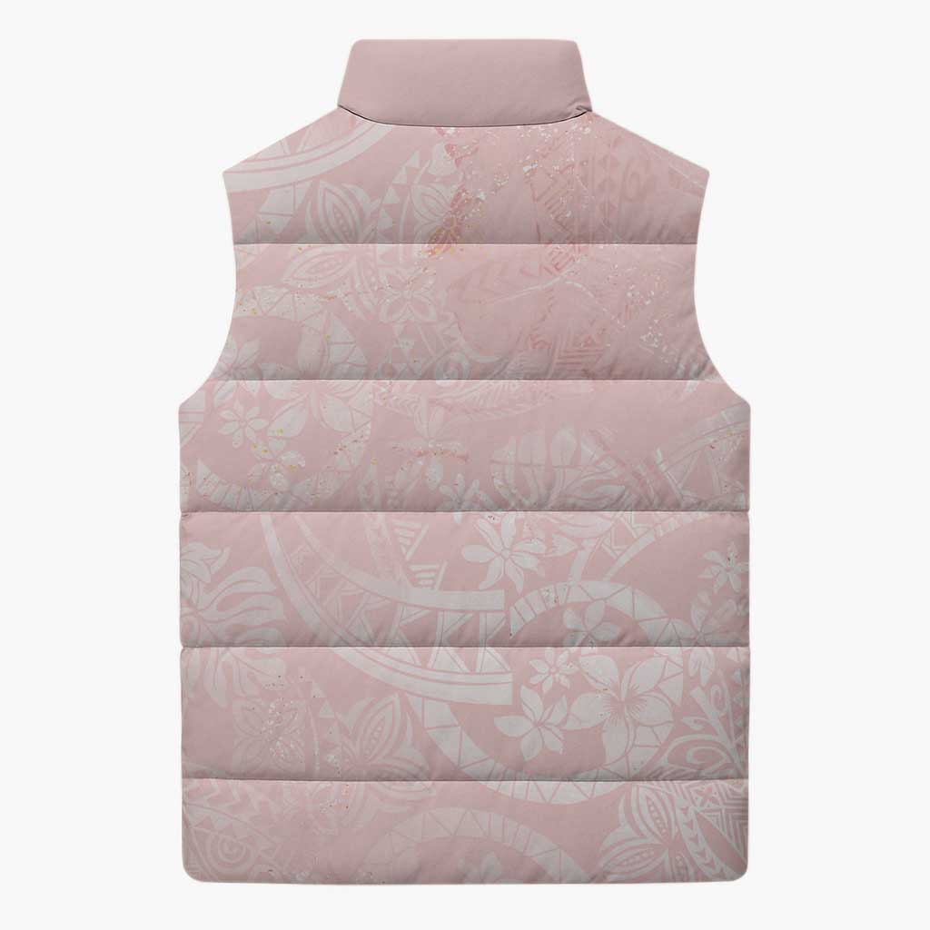 Polynesian Tiare Monstera Soft Pink Sleeveless Puffer Jacket Liquid Style LT01 - Polynesian Pride