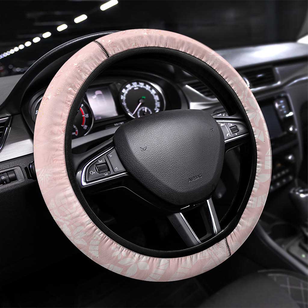 Polynesian Tiare Monstera Soft Pink Steering Wheel Cover Liquid Style LT01 Universal Fit Pink - Polynesian Pride