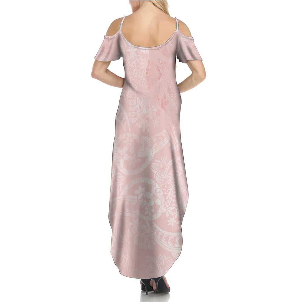 Polynesian Tiare Monstera Soft Pink Summer Maxi Dress Liquid Style - Polynesian Pride