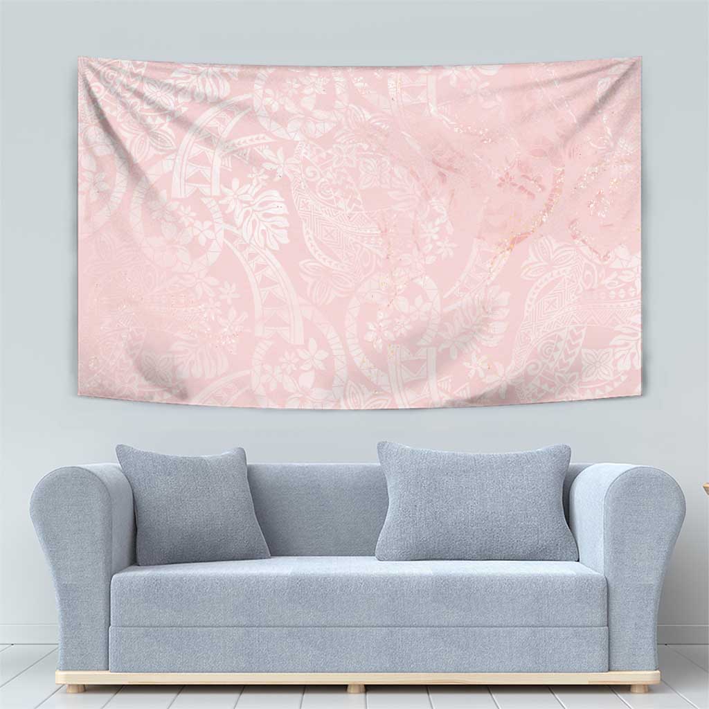 Polynesian Tiare Monstera Soft Pink Tapestry Liquid Style - Polynesian Pride