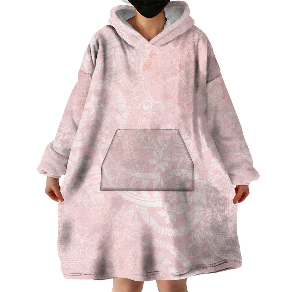 Polynesian Tiare Monstera Soft Pink Wearable Blanket Hoodie Liquid Style LT01 - Polynesian Pride
