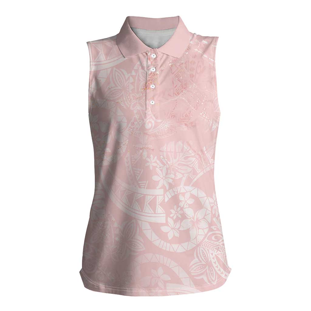 Polynesian Tiare Monstera Soft Pink Women Sleeveless Polo Shirt Liquid Style LT01 Female Pink - Polynesian Pride