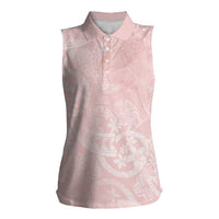 Polynesian Tiare Monstera Soft Pink Women Sleeveless Polo Shirt Liquid Style LT01 Female Pink - Polynesian Pride