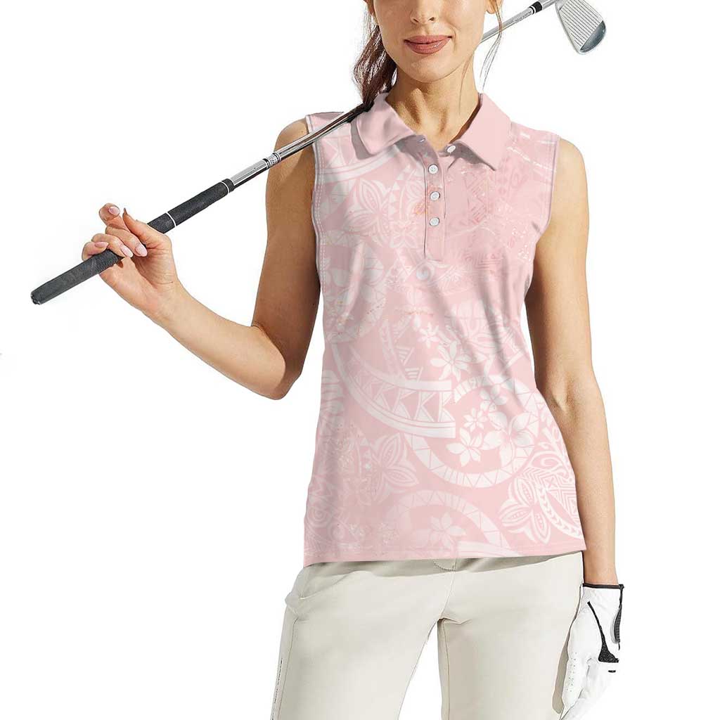 Polynesian Tiare Monstera Soft Pink Women Sleeveless Polo Shirt Liquid Style LT01 - Polynesian Pride