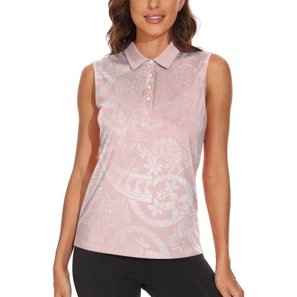 Polynesian Tiare Monstera Soft Pink Women Sleeveless Polo Shirt Liquid Style LT01 - Polynesian Pride