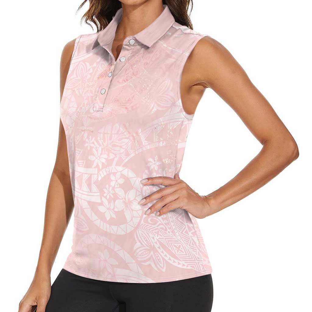 Polynesian Tiare Monstera Soft Pink Women Sleeveless Polo Shirt Liquid Style LT01 - Polynesian Pride