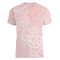 Polynesian Tiare Monstera Soft Pink Women V-Neck T-Shirt Liquid Style - Polynesian Pride