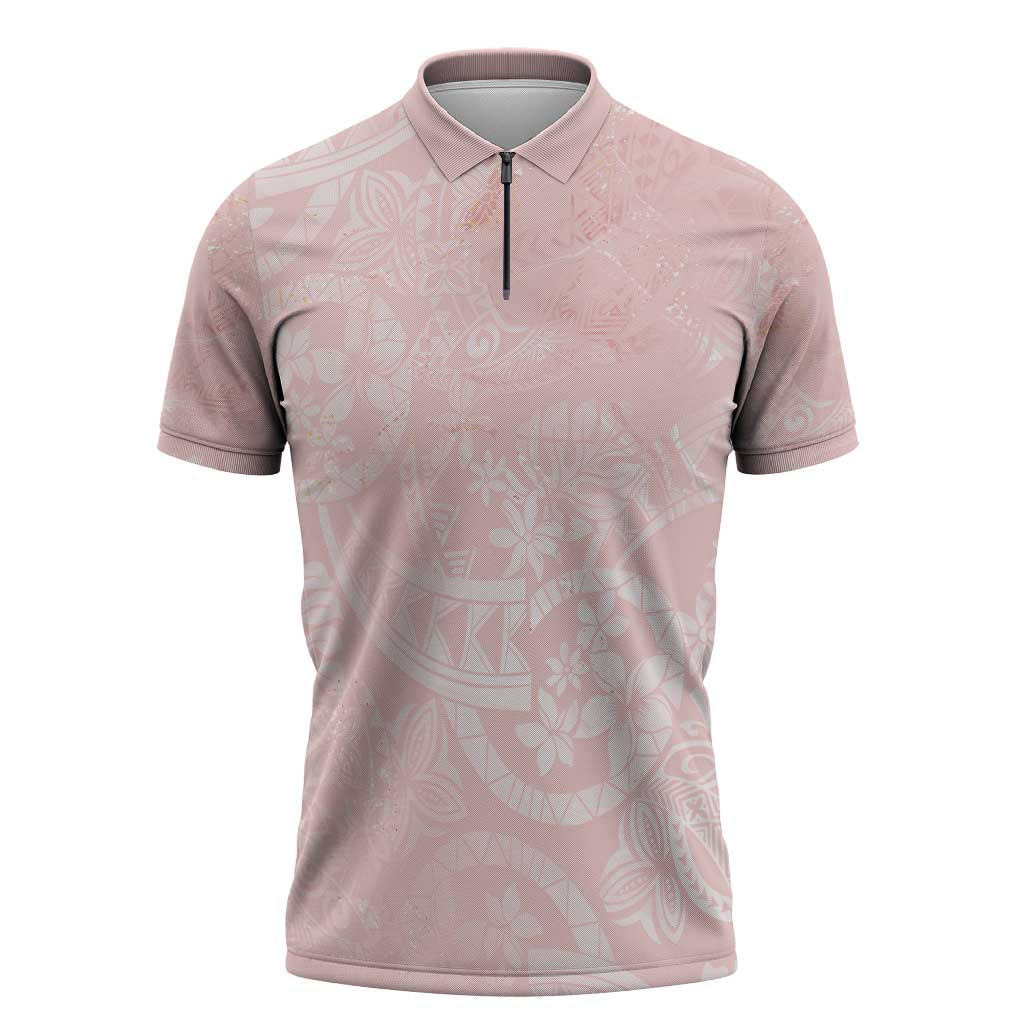 Polynesian Tiare Monstera Soft Pink Zipper Polo Shirt Liquid Style LT01 Pink - Polynesian Pride