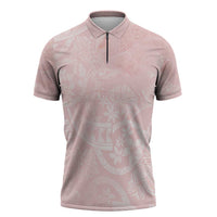 Polynesian Tiare Monstera Soft Pink Zipper Polo Shirt Liquid Style LT01 Pink - Polynesian Pride