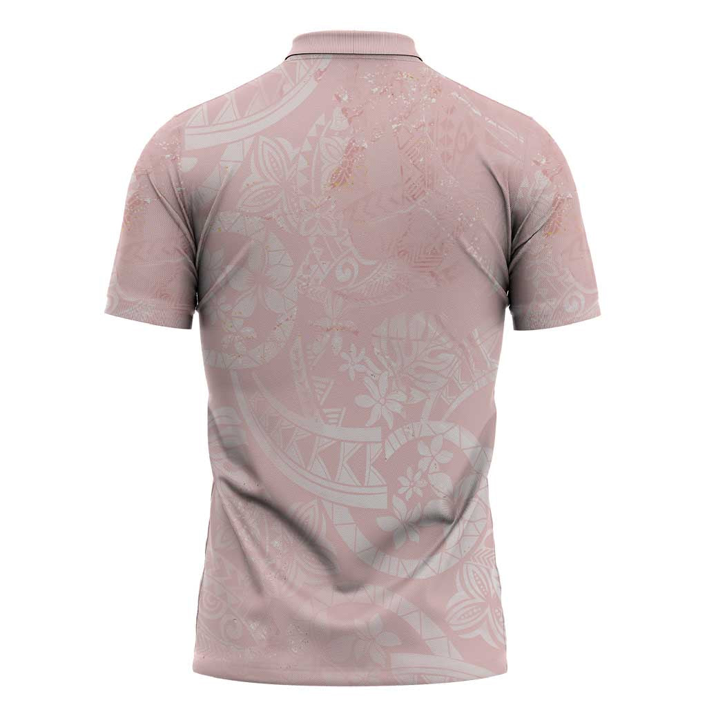 Polynesian Tiare Monstera Soft Pink Zipper Polo Shirt Liquid Style LT01 - Polynesian Pride