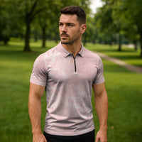 Polynesian Tiare Monstera Soft Pink Zipper Polo Shirt Liquid Style LT01 - Polynesian Pride