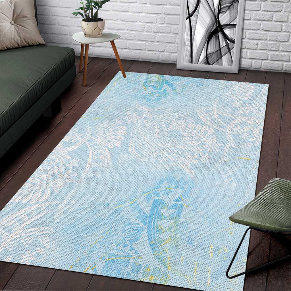 Polynesian Tiare Monstera Baby Blue Area Rug Liquid Style - Polynesian Pride
