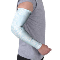 Polynesian Tiare Monstera Baby Blue Arm Sleeves Liquid Style - Polynesian Pride