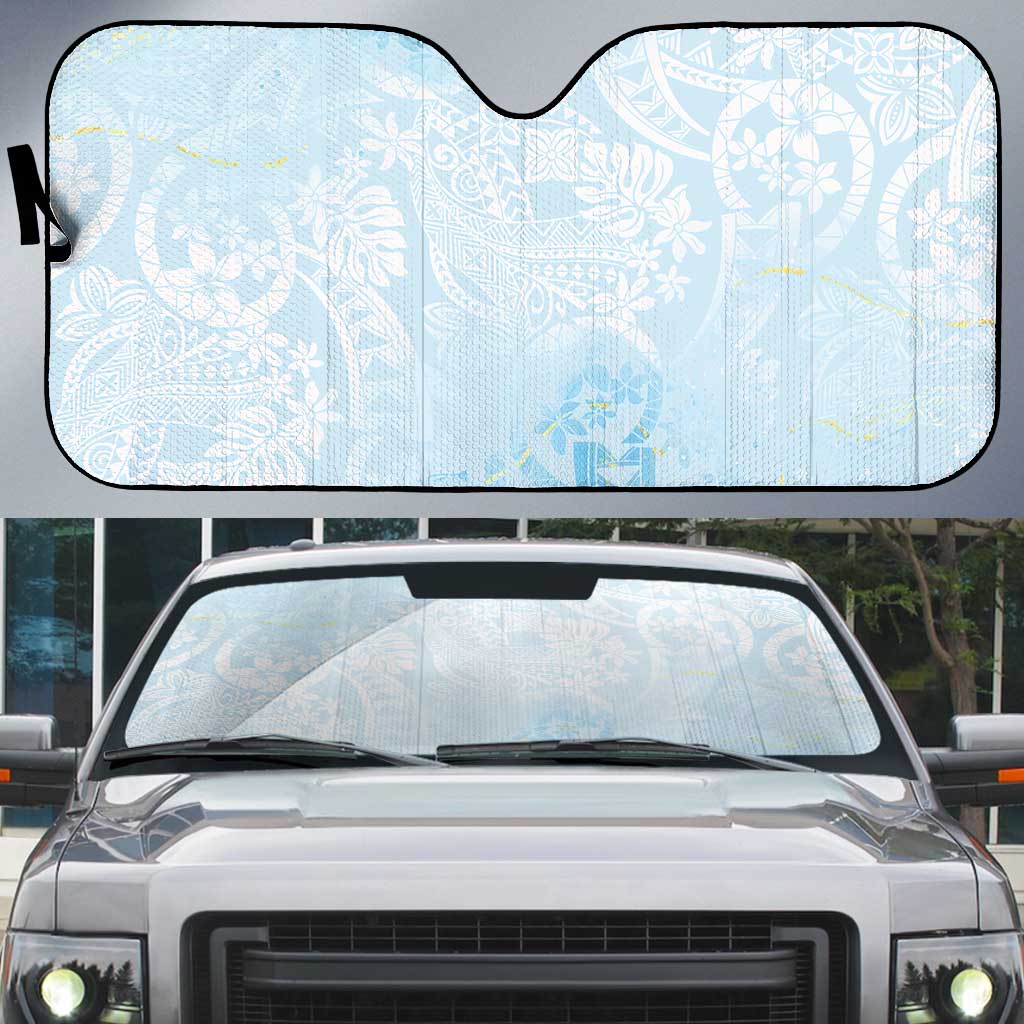 Polynesian Tiare Monstera Baby Blue Auto Sun Shade Liquid Style - Polynesian Pride