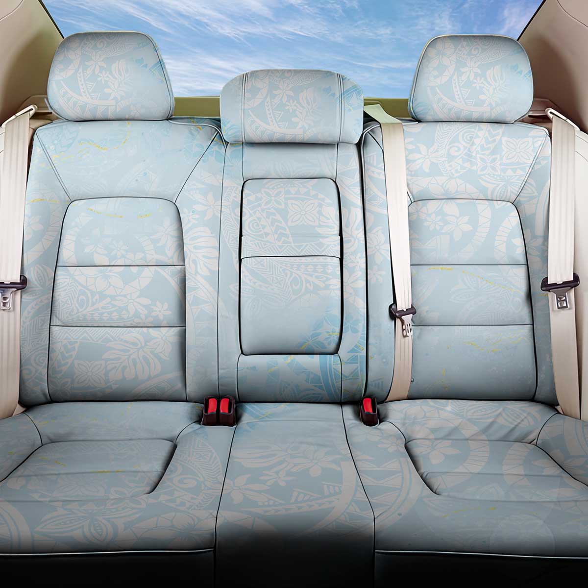 Polynesian Tiare Monstera Baby Blue Back Car Seat Cover Liquid Style - Polynesian Pride