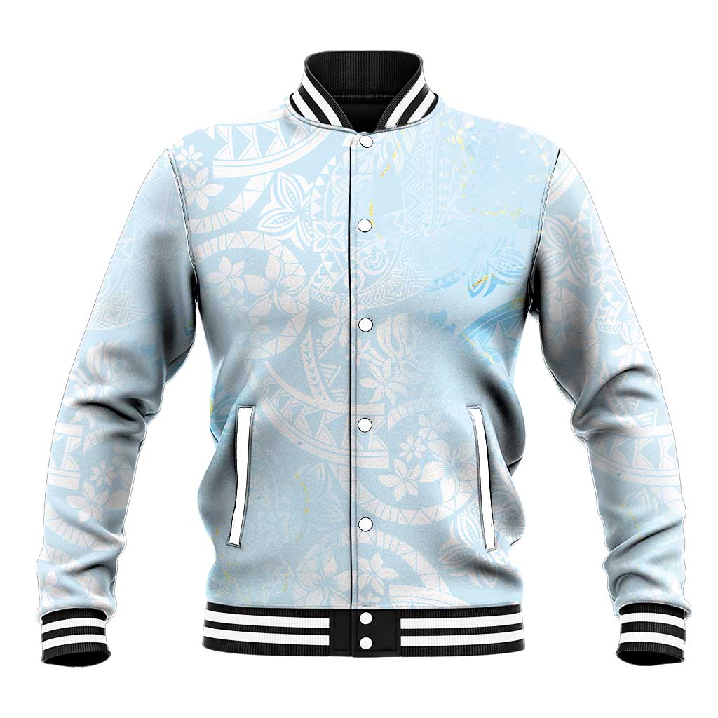 Polynesian Tiare Monstera Baby Blue Baseball Jacket Liquid Style LT01 Unisex Blue - Polynesian Pride