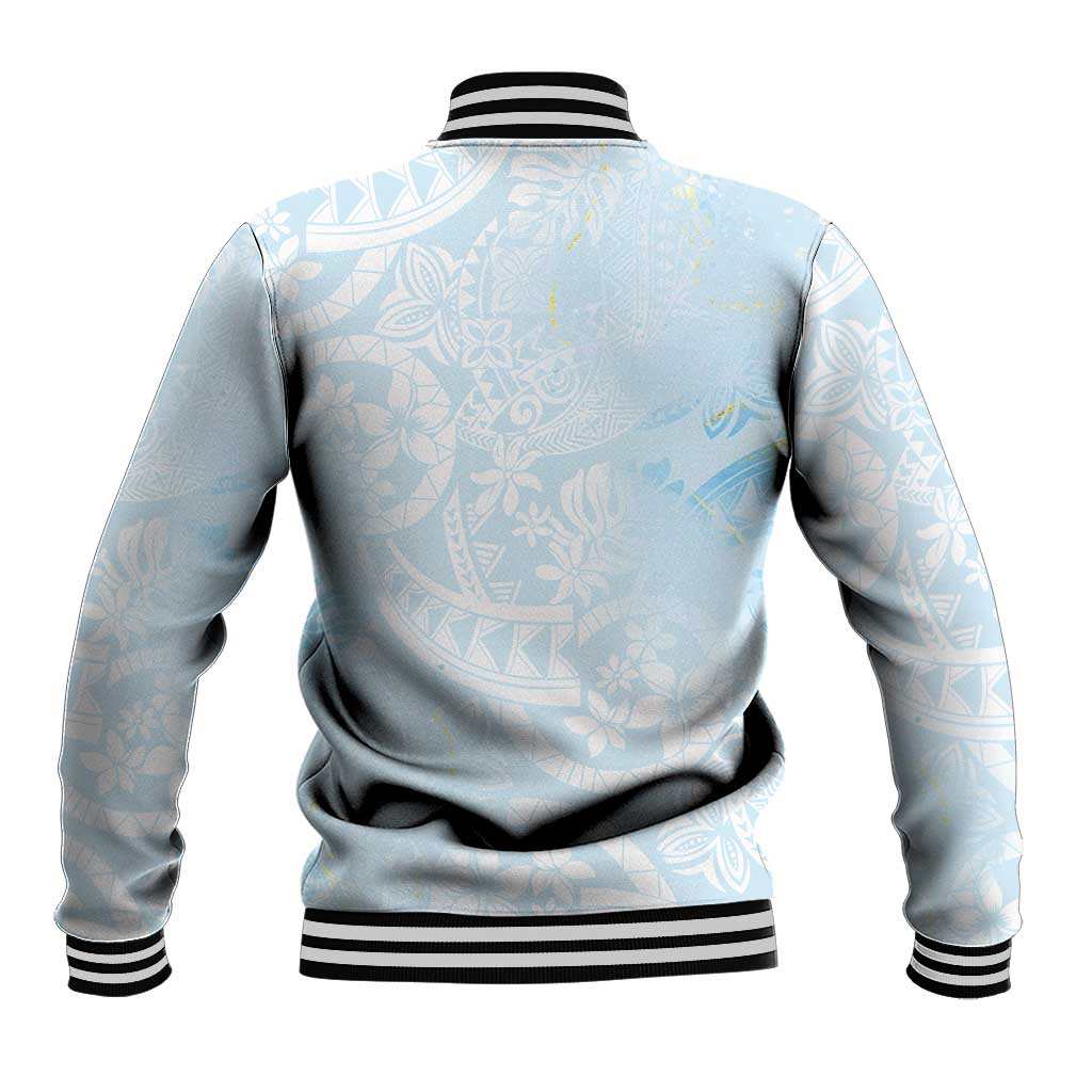Polynesian Tiare Monstera Baby Blue Baseball Jacket Liquid Style LT01 - Polynesian Pride