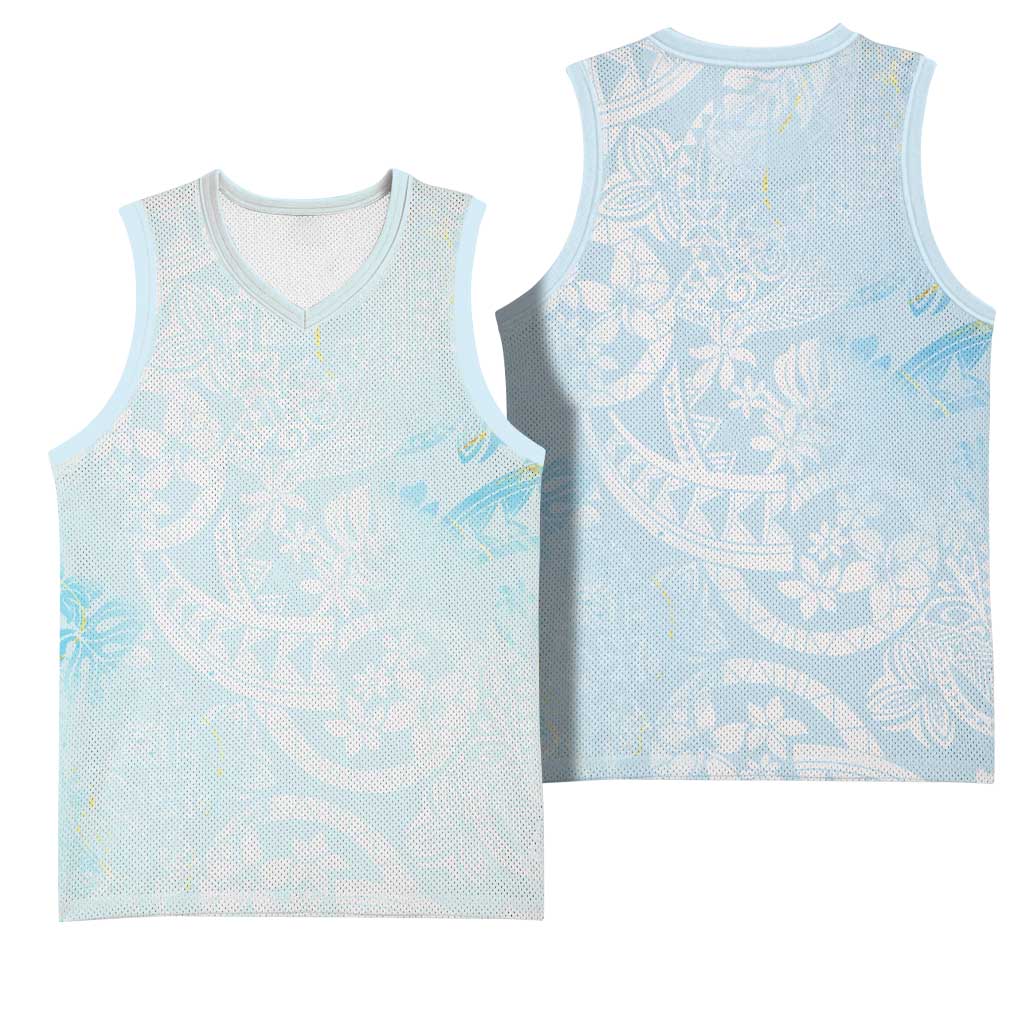 Polynesian Tiare Monstera Baby Blue Basketball Jersey Liquid Style LT01 - Polynesian Pride