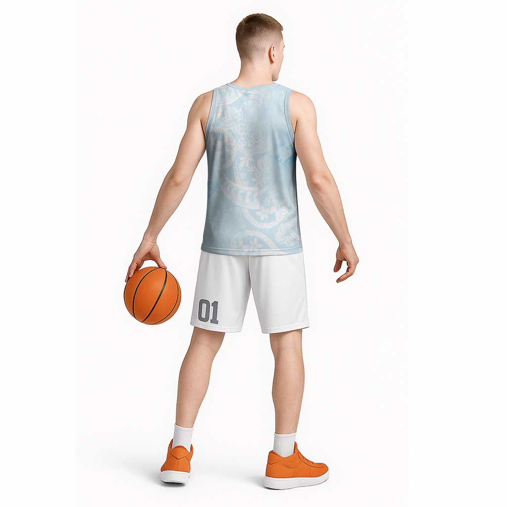 Polynesian Tiare Monstera Baby Blue Basketball Jersey Liquid Style LT01 - Polynesian Pride