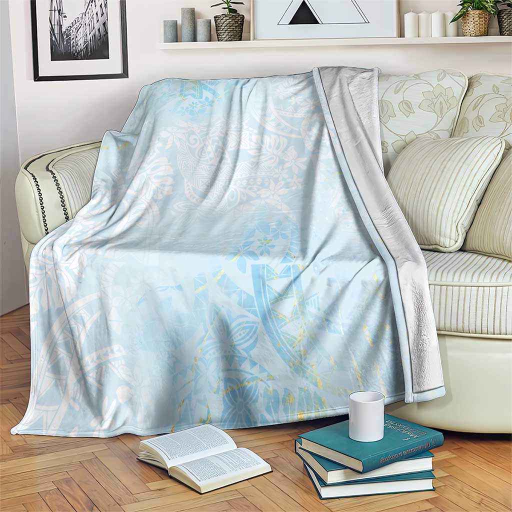 Polynesian Tiare Monstera Baby Blue Blanket Liquid Style - Polynesian Pride