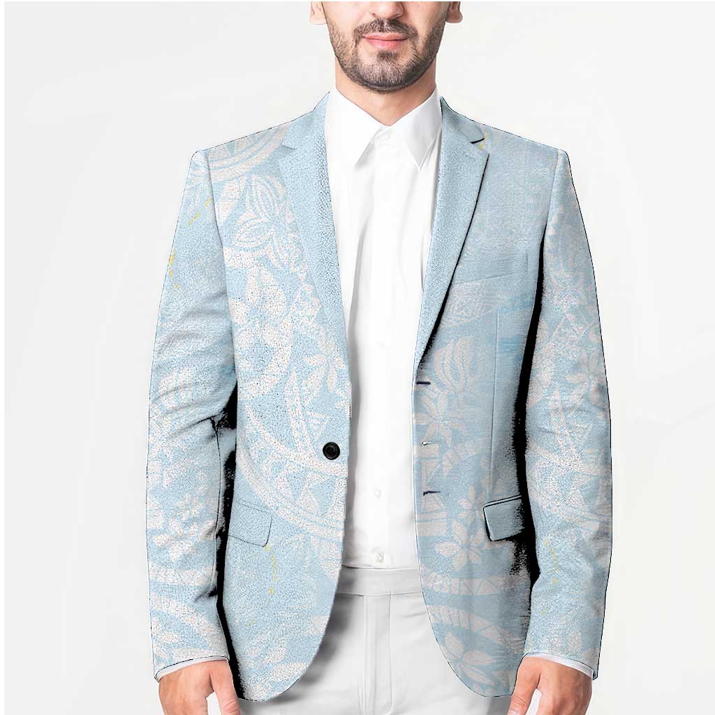 Polynesian Tiare Monstera Baby Blue Blazer Liquid Style - Polynesian Pride