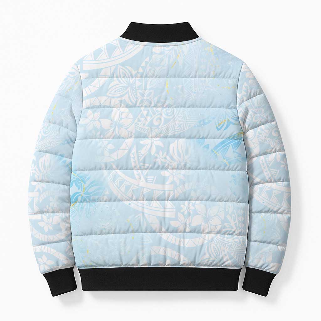 Polynesian Tiare Monstera Baby Blue Bomber Puffer Jacket Liquid Style LT01 - Polynesian Pride