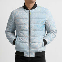 Polynesian Tiare Monstera Baby Blue Bomber Puffer Jacket Liquid Style LT01 - Polynesian Pride