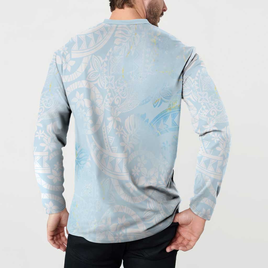 Polynesian Tiare Monstera Baby Blue Button Sweatshirt Liquid Style LT01 - Polynesian Pride