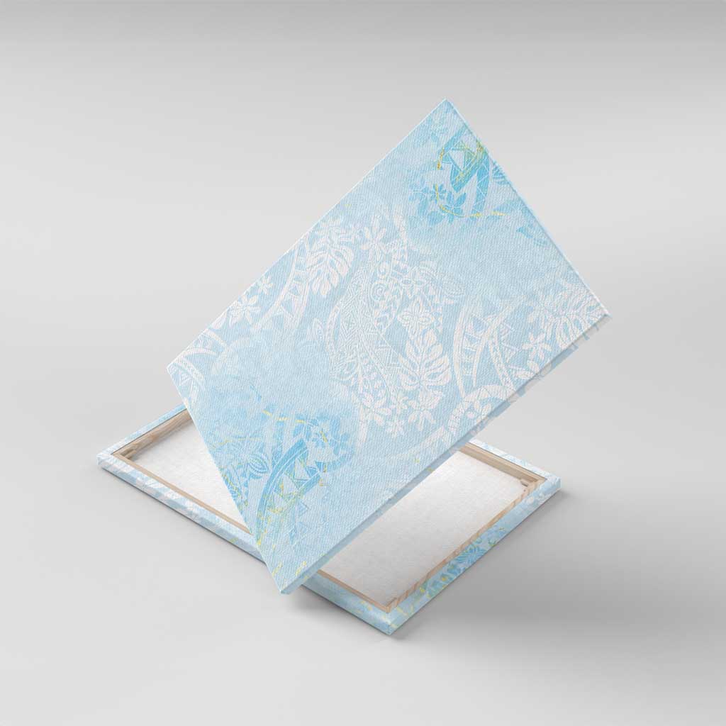 Polynesian Tiare Monstera Baby Blue Canvas Wall Art Liquid Style LT01 With Frame Blue - Polynesian Pride