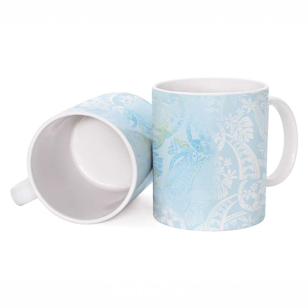Polynesian Tiare Monstera Baby Blue Ceramic Mug Liquid Style - Polynesian Pride