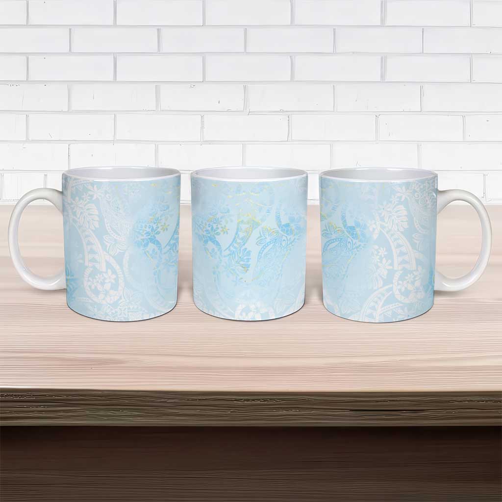 Polynesian Tiare Monstera Baby Blue Ceramic Mug Liquid Style - Polynesian Pride