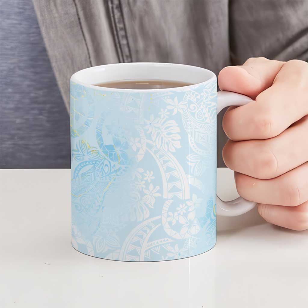 Polynesian Tiare Monstera Baby Blue Ceramic Mug Liquid Style - Polynesian Pride