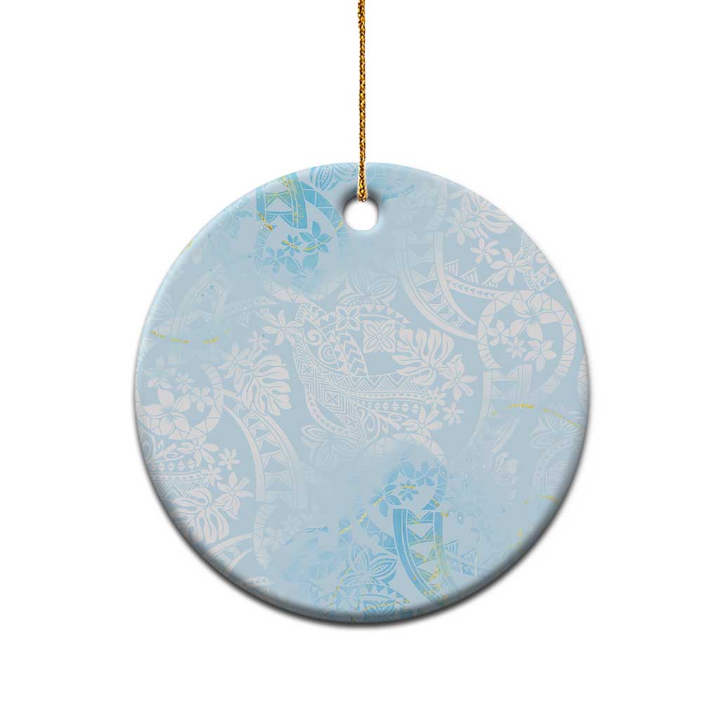 Polynesian Tiare Monstera Baby Blue Ceramic Ornament Liquid Style - Polynesian Pride