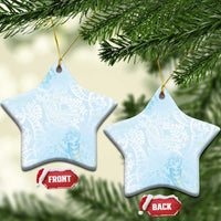 Polynesian Tiare Monstera Baby Blue Ceramic Ornament Liquid Style - Polynesian Pride