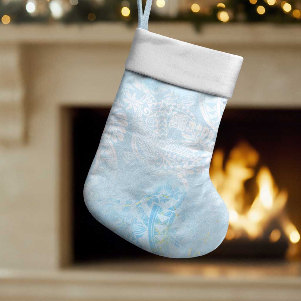 Polynesian Tiare Monstera Baby Blue Christmas Stocking Liquid Style - Polynesian Pride