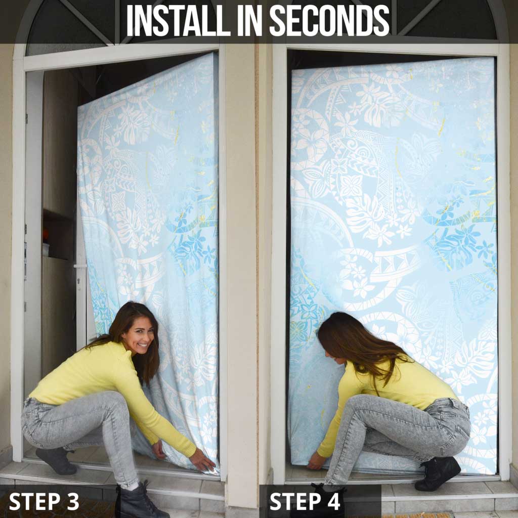 Polynesian Tiare Monstera Baby Blue Door Cover Liquid Style - Polynesian Pride